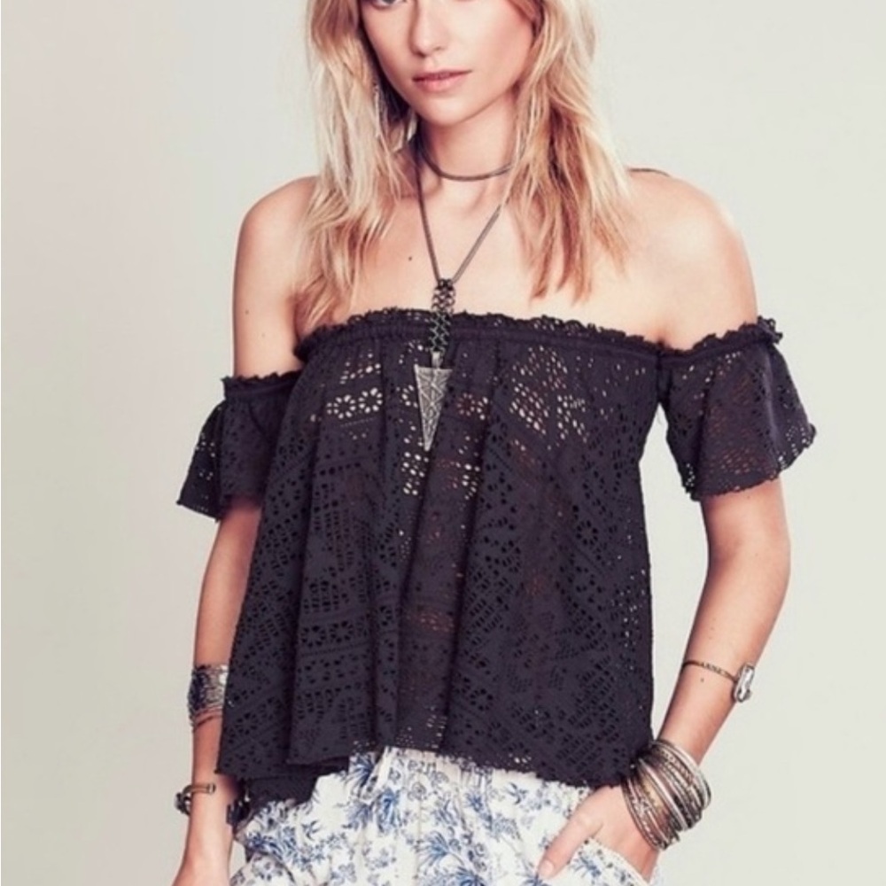 NWOT Free People FP Beach Black Off The Shoulder Top Sz XS